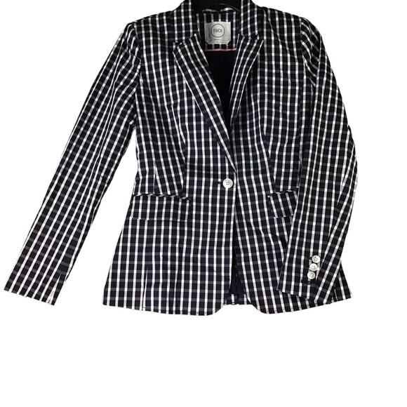 1901 Women’s Size 0 Black White Gingham Check Single Button Cotton Blazer - Picture 2 of 15